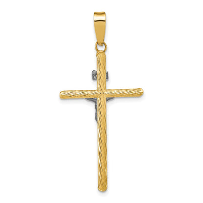 14k Yellow & Rhodium Gold w/White Rhod Polished & Textured INRI Crucifix Cross Pendant