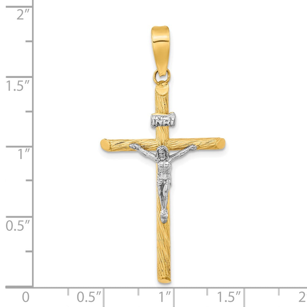 14k Yellow & Rhodium Gold w/White Rhod Polished & Textured INRI Crucifix Cross Pendant