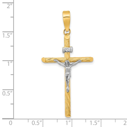 14k Yellow & Rhodium Gold w/White Rhod Polished & Textured INRI Crucifix Cross Pendant