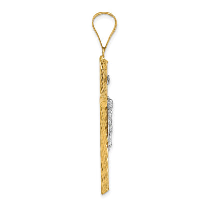 14k Yellow & Rhodium Gold w/White Rhod Polished & Textured INRI Crucifix Cross Pendant