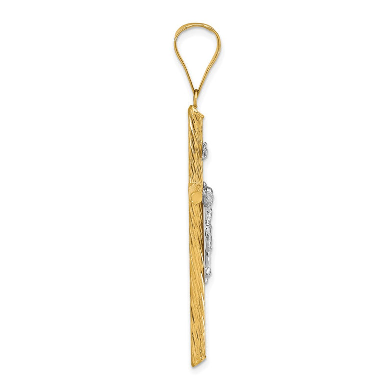 14k Yellow & Rhodium Gold w/White Rhod Polished & Textured INRI Crucifix Cross Pendant