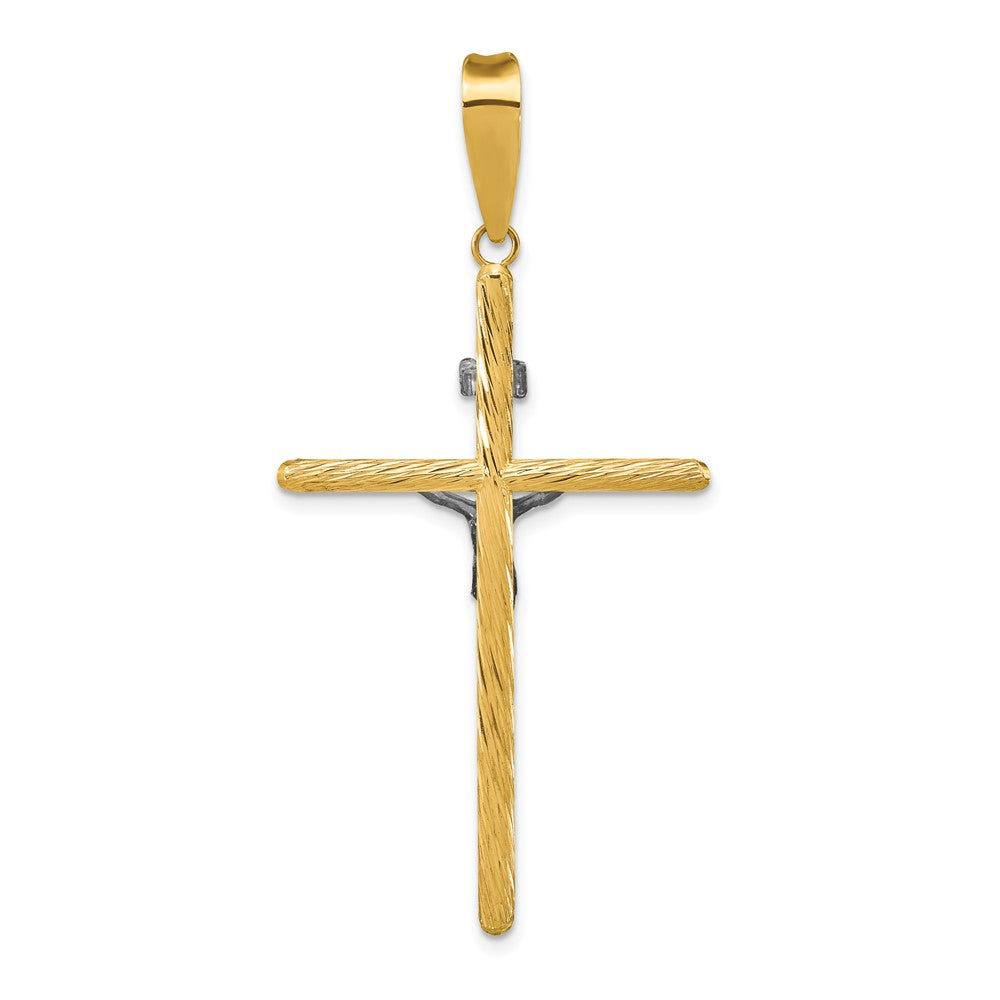 14k Yellow & Rhodium Gold w/White Rhod Polished & Textured INRI Crucifix Cross Pendant