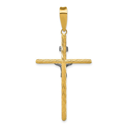 14k Yellow & Rhodium Gold w/White Rhod Polished & Textured INRI Crucifix Cross Pendant