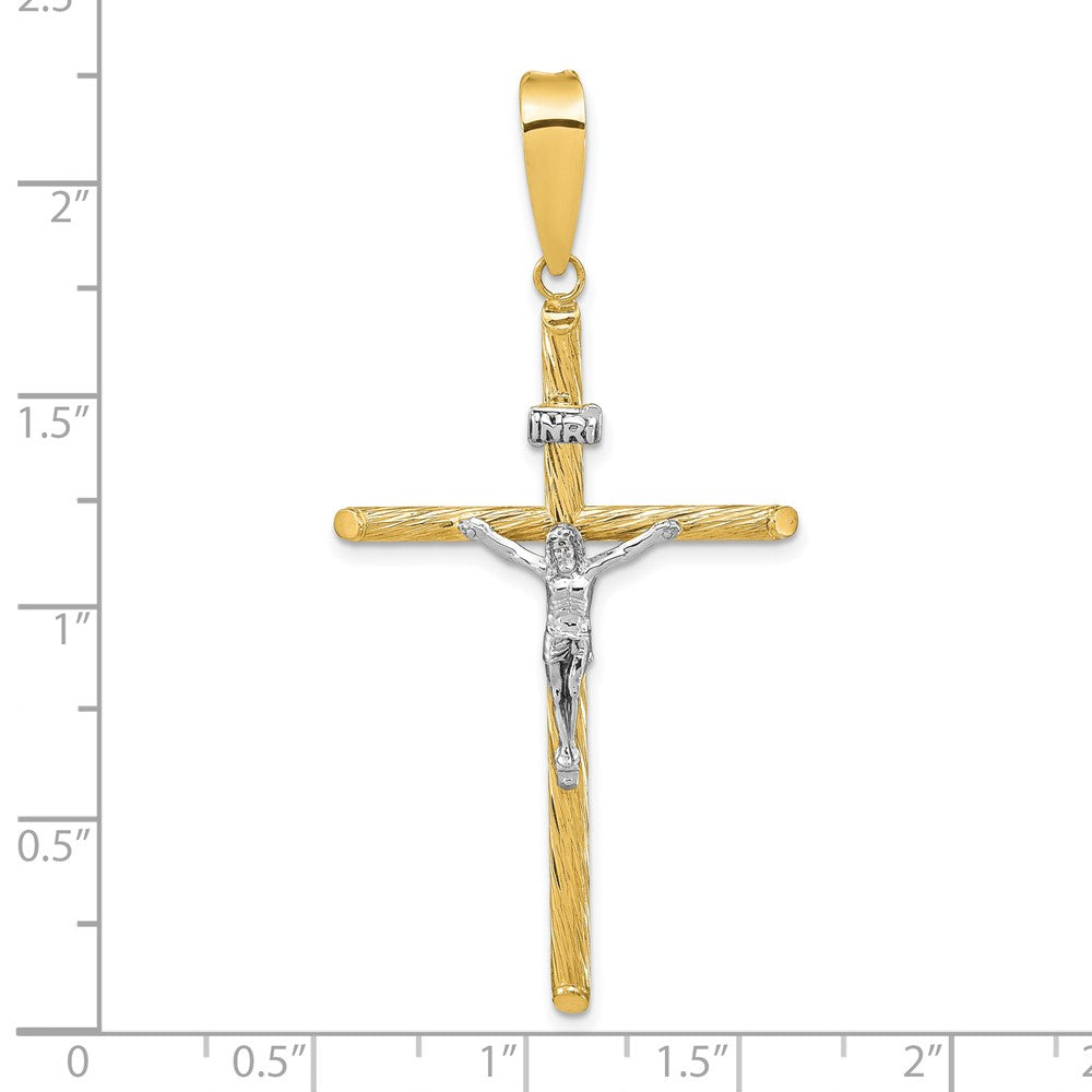 14k Yellow & Rhodium Gold w/White Rhod Polished & Textured INRI Crucifix Cross Pendant