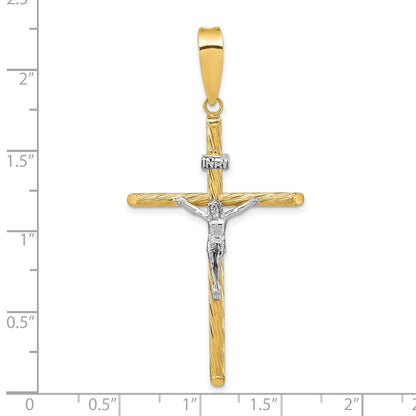 14k Yellow & Rhodium Gold w/White Rhod Polished & Textured INRI Crucifix Cross Pendant