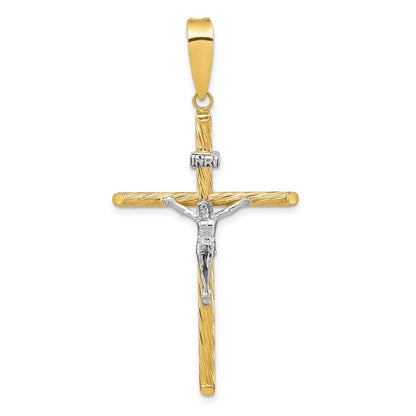 14k Yellow & Rhodium Gold w/White Rhod Polished & Textured INRI Crucifix Cross Pendant