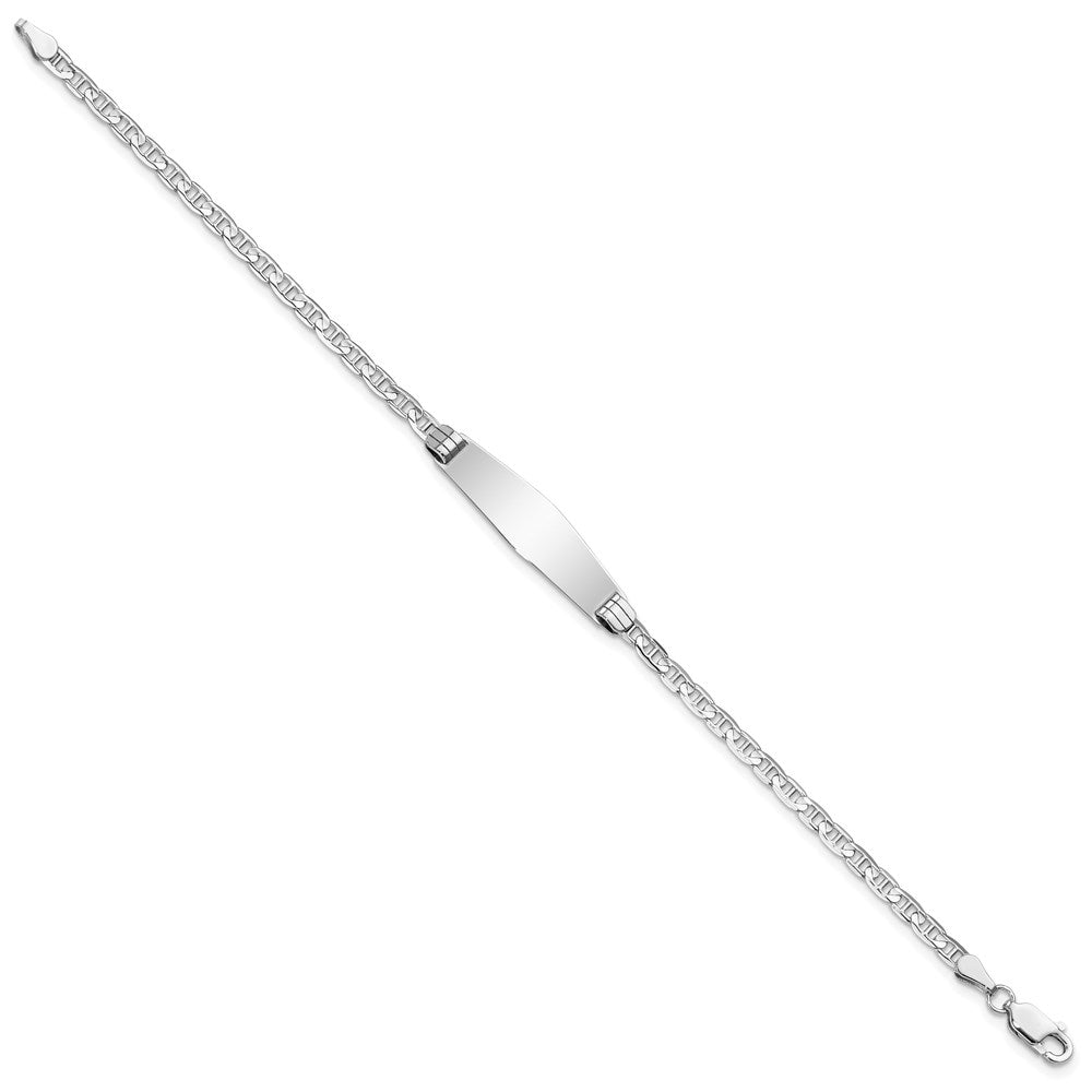 Solid 14K White Gold Soft Diamond Shape Anchor Link ID Bracelet