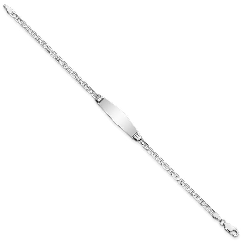 Solid 14K White Gold Soft Diamond Shape Anchor Link ID Bracelet