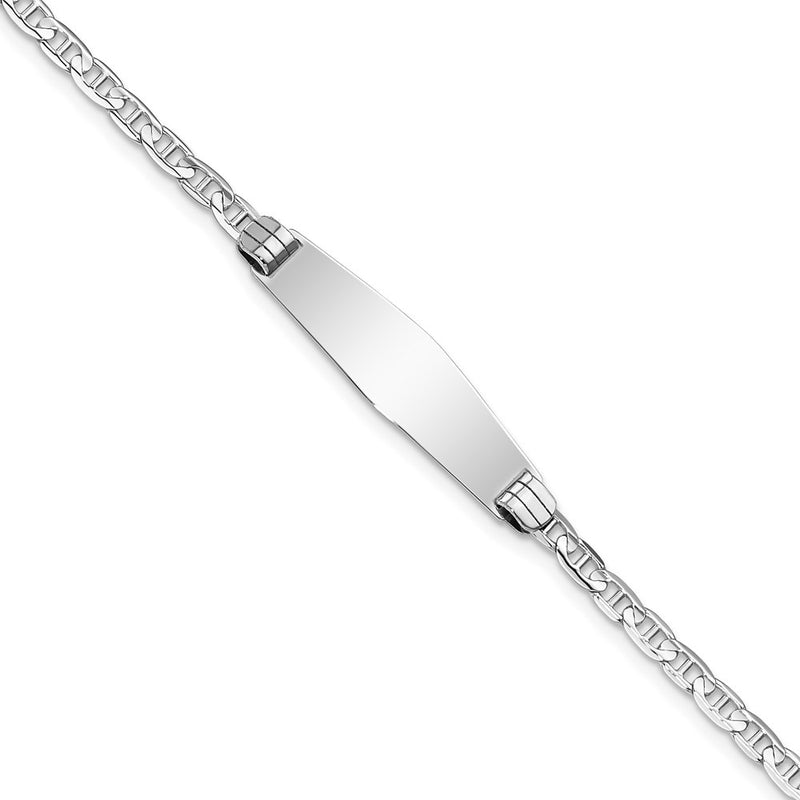 Solid 14K White Gold Soft Diamond Shape Anchor Link ID Bracelet