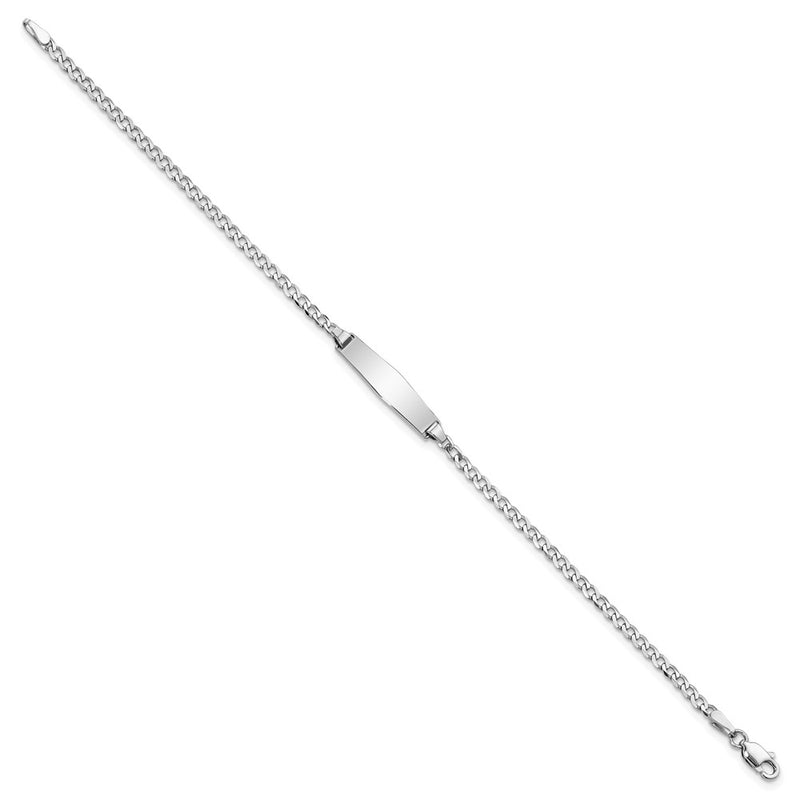 Solid 14K White Gold Soft Diamond Shape Flat Curb Link ID Bracelet