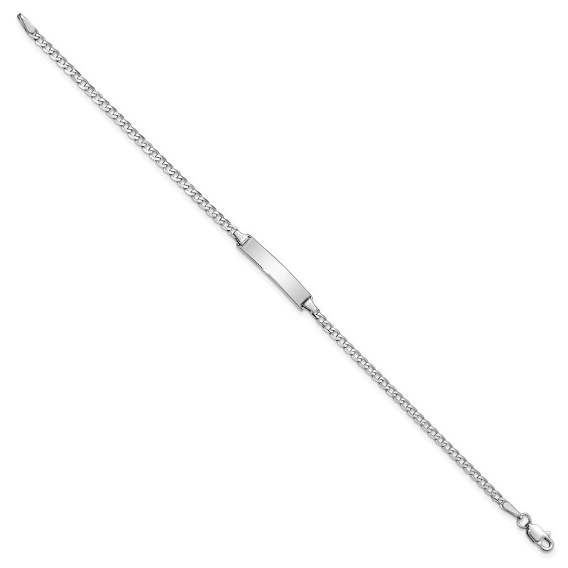 Solid 14K White Gold Flat Curb Link ID Bracelet