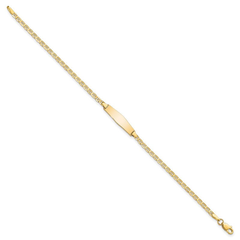 Solid 14K Yellow Gold Soft Diamond Shape Flat Anchor Link ID Bracelet