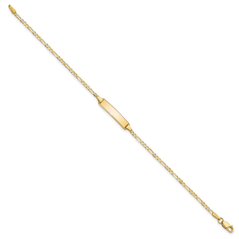 Solid 14K Yellow Gold Flat Figaro Link ID Bracelet
