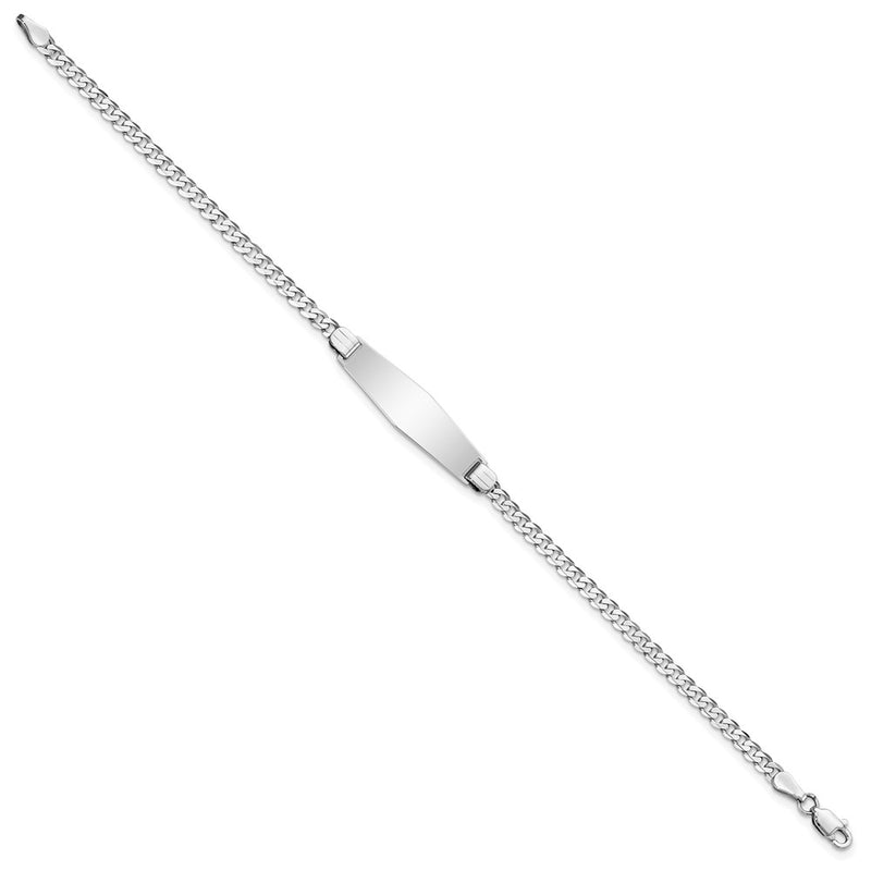 Solid 14K White Gold Flat Curb Link Soft Diamond Shape ID Bracelet