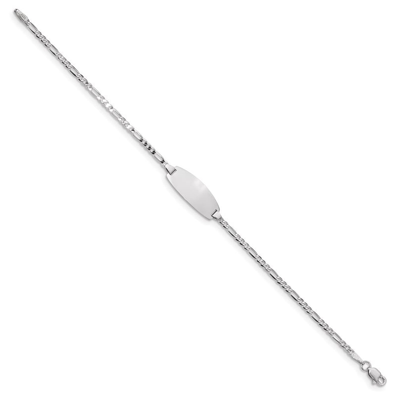 Solid 14K White Gold Oval Figaro ID Bracelet