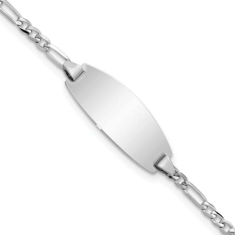 Solid 14K White Gold Oval Figaro ID Bracelet