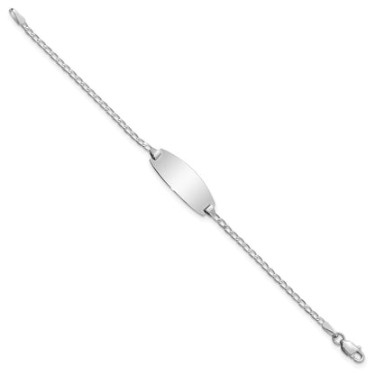 Solid 14K White Gold Oval Curb ID Bracelet