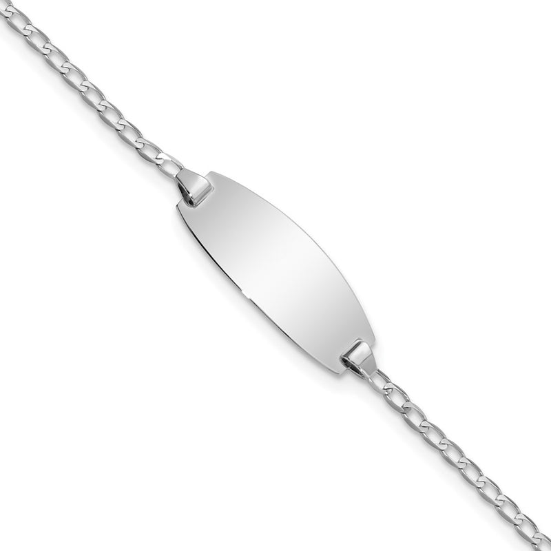 Solid 14K White Gold Oval Curb ID Bracelet