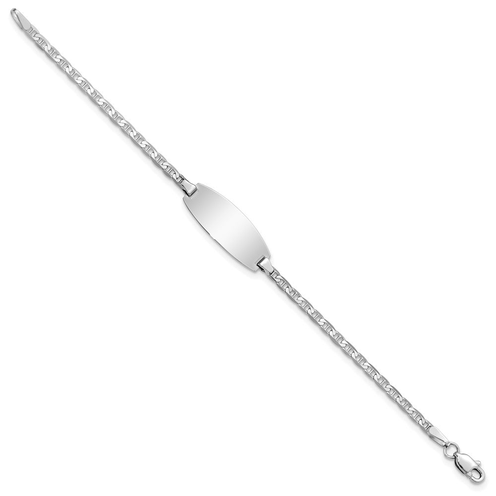 Solid 14K White Gold Oval Anchor ID Bracelet
