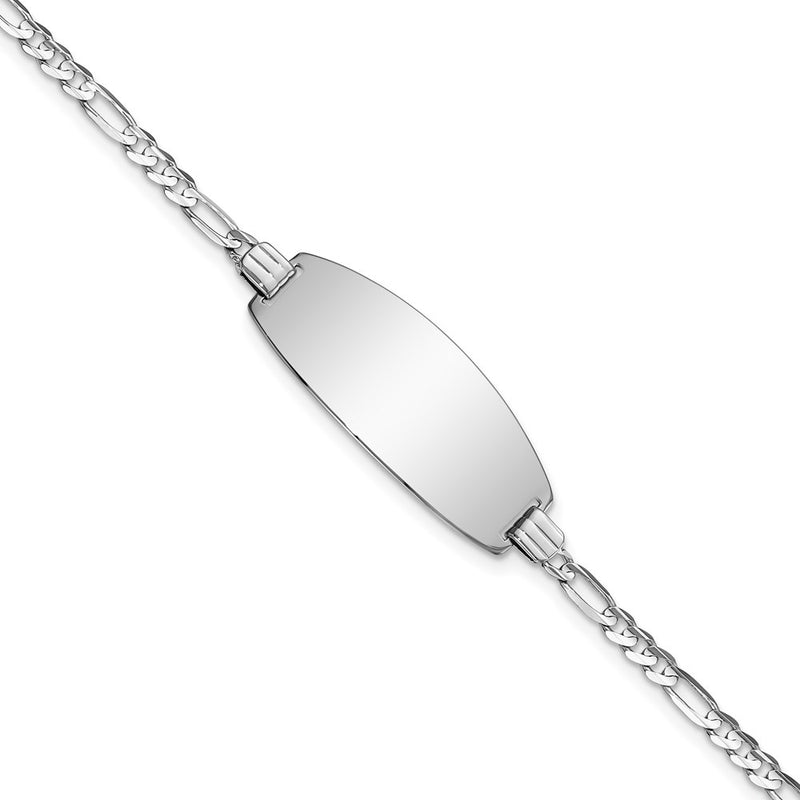 Solid 14K White Gold Oval Figaro ID Bracelet