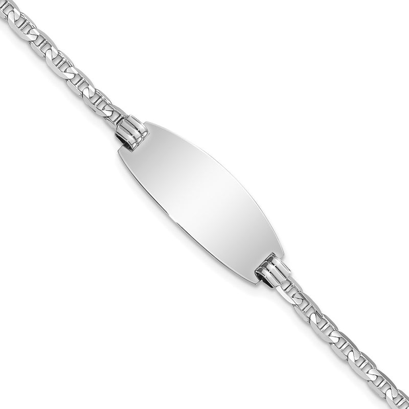 Solid 14K White Gold Oval Anchor ID Bracelet