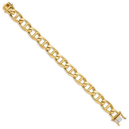 Solid 14K Yellow Gold 8 inch 12.5mm Hand Polished Fancy Anchor Link with Box Catch Clasp Bracelet