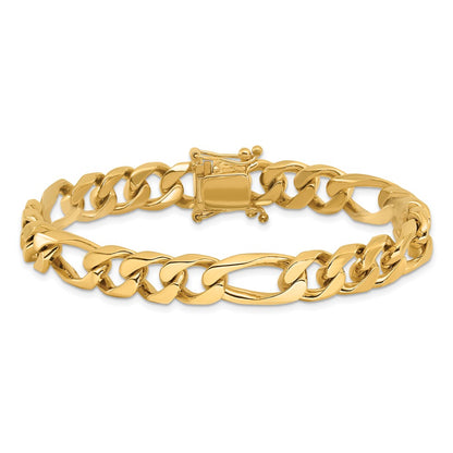 Solid 14K Yellow Gold 8 inch 9mm Hand Polished Figaro Link with Box Catch Clasp Bracelet