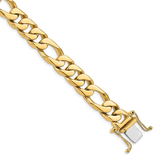 Solid 14K Yellow Gold 8 inch 10mm Hand Polished Figaro Link with Box Catch Clasp Bracelet