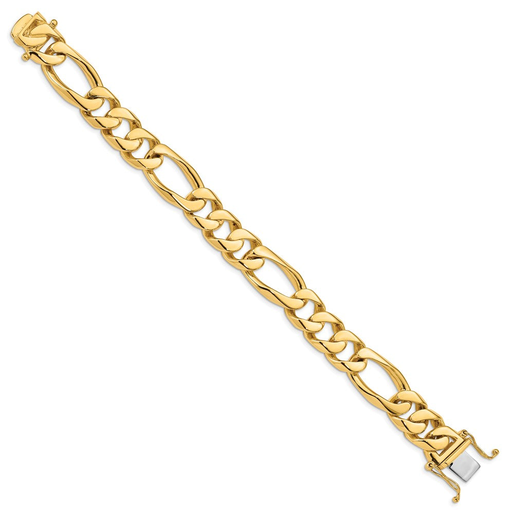 Solid 14K Yellow Gold 8 inch 14mm Hand Polished Figaro Link with Box Catch Bracelet