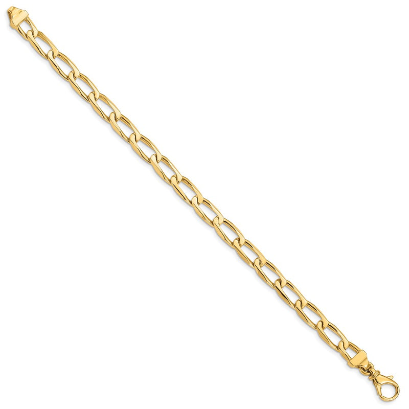 Solid 14K Yellow Gold 7 inch 6.5mm Hand Polished Fancy Open Link with Fancy Lobster Clasp Bracelet