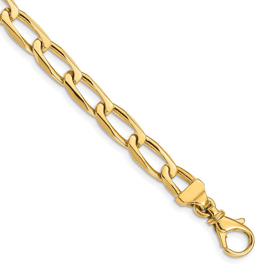 Solid 14K Yellow Gold 7 inch 6.5mm Hand Polished Fancy Open Link with Fancy Lobster Clasp Bracelet