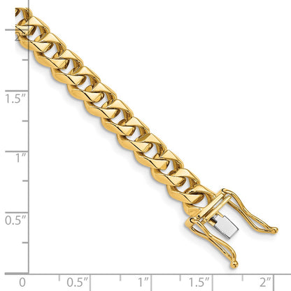Solid 14K Yellow Gold 9 inch 7mm Hand Polished Fancy Traditional Link with Box Catch Clasp Bracelet