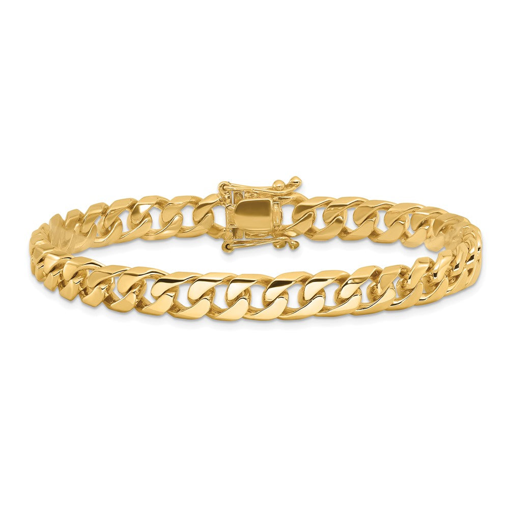 Solid 14K Yellow Gold 22 inch 7.5mm Hand Polished Flat Beveled Curb Link with Box Catch Clasp Chain Necklace