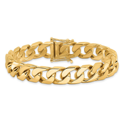 Solid 14K Yellow Gold 20 inch 12mm Hand Polished Flat Beveled Curb Link with Box Catch Clasp Chain Necklace