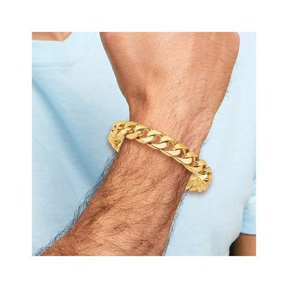 Solid 14K Yellow Gold 20 inch 12mm Hand Polished Flat Beveled Curb Link with Box Catch Clasp Chain Necklace