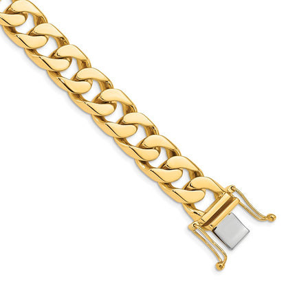 Solid 14K Yellow Gold 20 inch 12mm Hand Polished Flat Beveled Curb Link with Box Catch Clasp Chain Necklace