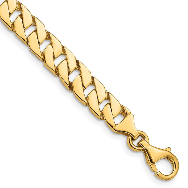 Solid 14K Yellow Gold 7 inch 7.4mm Hand Polished Fancy Link with Fancy Lobster Clasp Bracelet