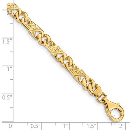 Solid 14K Yellow Gold 7 inch 5.5mm Hand Polished Fancy Link with Fancy Lobster Clasp Bracelet
