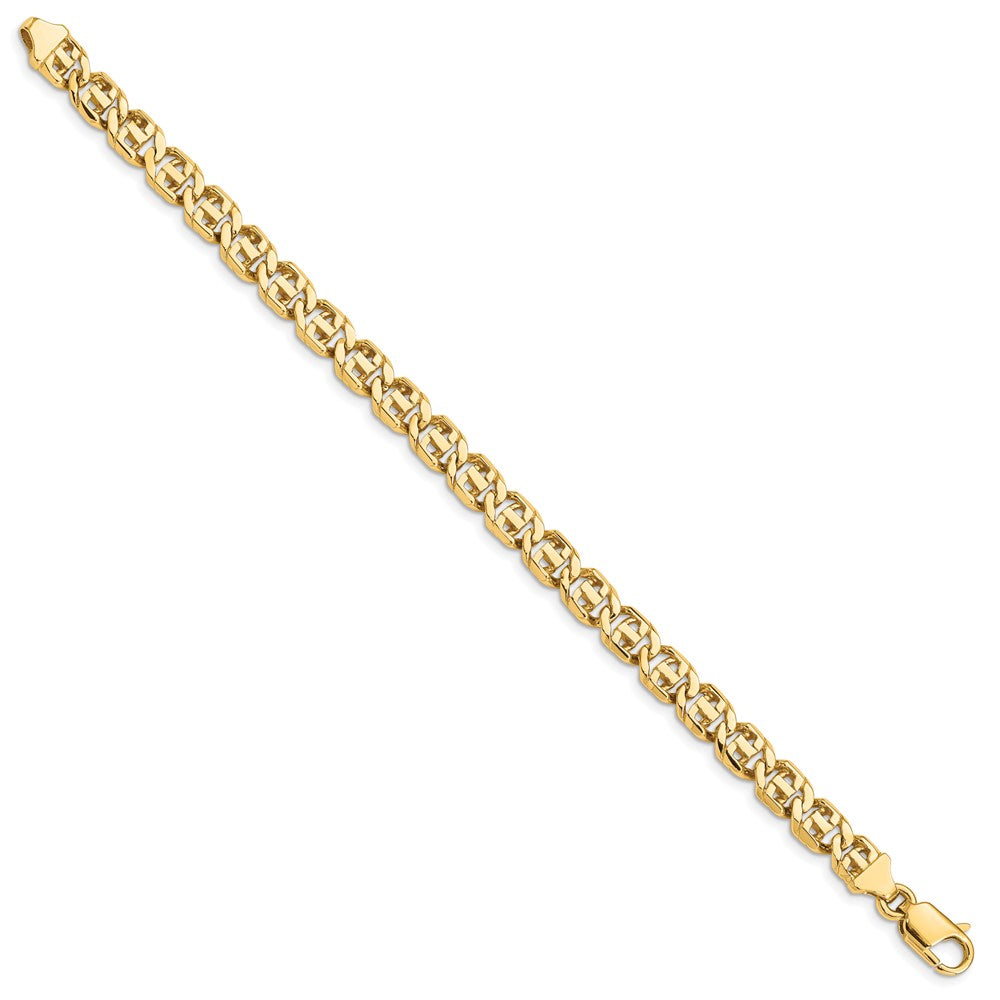 Solid 14K Yellow Gold 7 inch 6.75mm Hand Polished Fancy Link with Lobster Clasp Bracelet