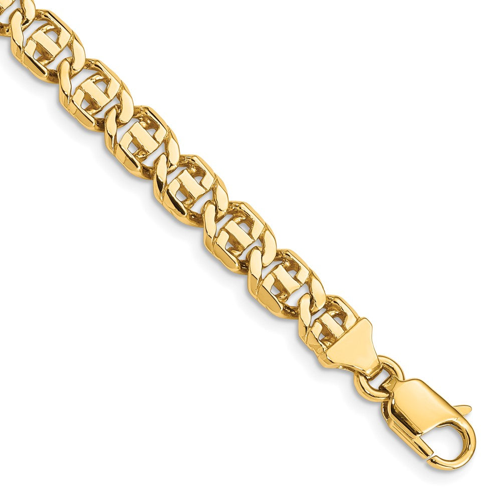 Solid 14K Yellow Gold 7 inch 6.75mm Hand Polished Fancy Link with Lobster Clasp Bracelet