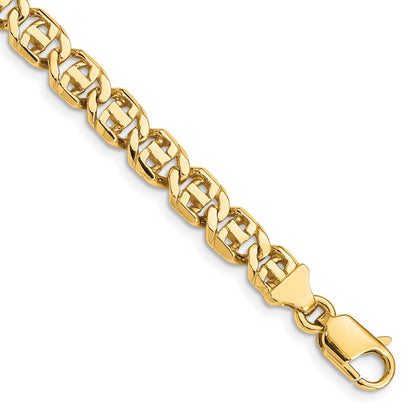 Solid 14K Yellow Gold 7 inch 6.75mm Hand Polished Fancy Link with Lobster Clasp Bracelet