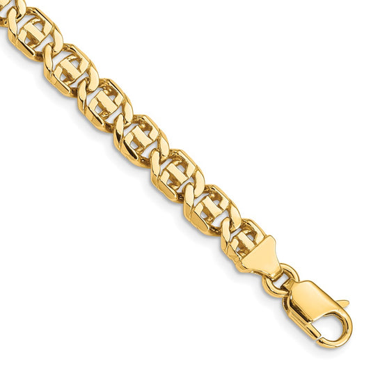 Solid 14K Yellow Gold 7 inch 6.75mm Hand Polished Fancy Link with Lobster Clasp Bracelet