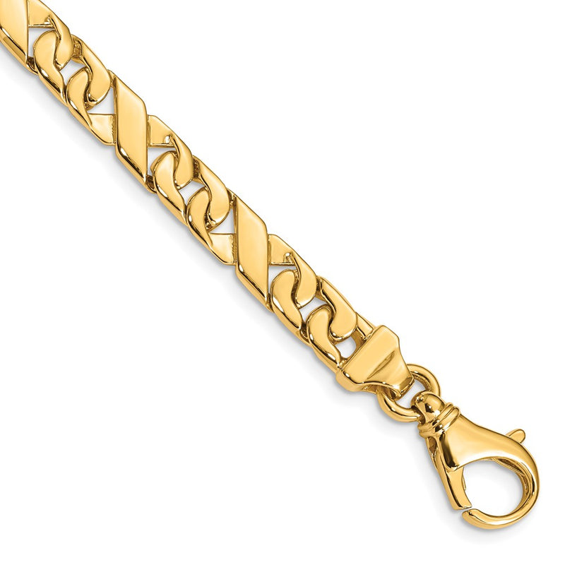 Solid 14K Yellow Gold 9 inch 6.7mm Hand Polished Fancy Link with Fancy Lobster Clasp Bracelet