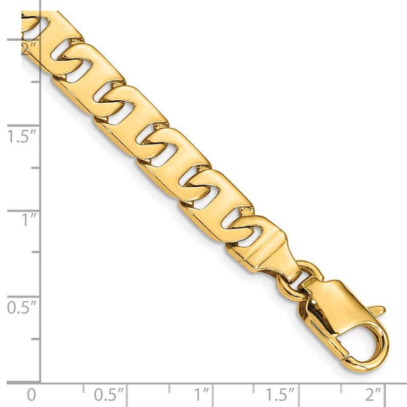 Solid 14K Yellow Gold 9 inch 8.4mm Hand Polished Fancy Link with Fancy Lobster Clasp Bracelet