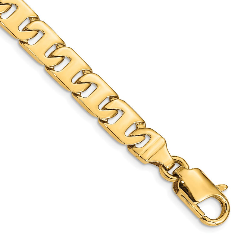 Solid 14K Yellow Gold 9 inch 8.4mm Hand Polished Fancy Link with Fancy Lobster Clasp Bracelet