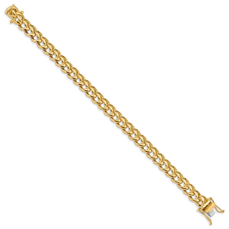 Solid 14K Yellow Gold 8 inch 8.6mm Hand Polished Fancy Link with Box Catch Clasp Bracelet