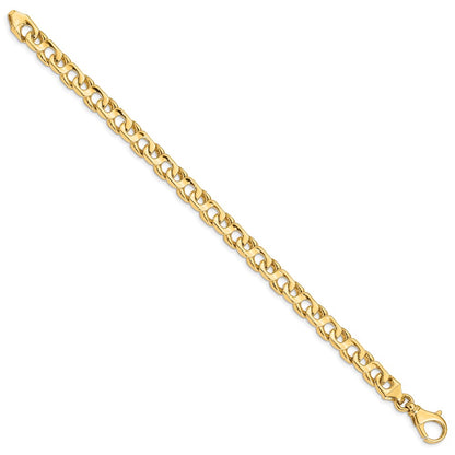 Solid 14K Yellow Gold 8 inch 7.4mm Hand Polished Fancy Link with Fancy Lobster Clasp Bracelet