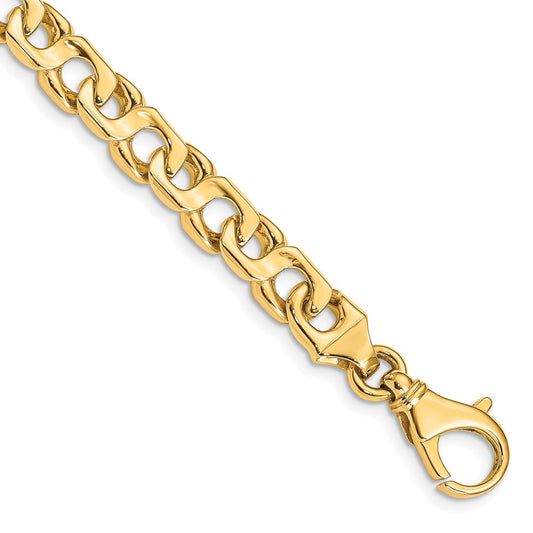 Solid 14K Yellow Gold 8 inch 7.4mm Hand Polished Fancy Link with Fancy Lobster Clasp Bracelet