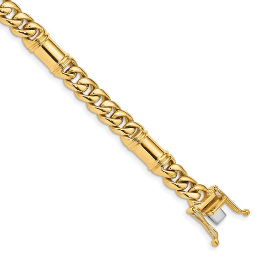 Solid 14K Yellow Gold 24 inch 7.5mm Hand Polished Fancy Link with Box Catch Clasp Chain Necklace