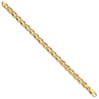 Solid 14K Yellow Gold 8 inch 7.5mm Hand Polished Fancy Link with Lobster Clasp Bracelet